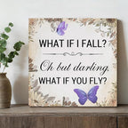 Inspirational Purple Butterfly Wall Art Decor, What If You Fly Motivational Quote Canvas Painting Artwork Picture Posters for Teens Room Bedroom Office (8 X 8 Inches, Framed)