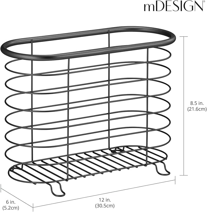 mDesign Newspaper and Magazine Rack for Bathroom, Office, Entryway - Matte Black