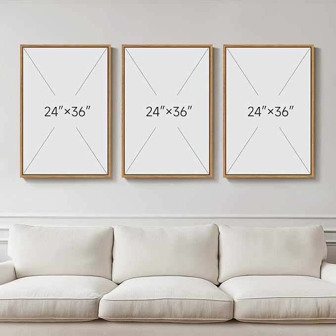 Framed Large Botanical Wall Art for Living Room, 3 Piece Minimalist Watercolor Floral Canvas Wall Art Prints, Modern Farmhouse Boho Sage Green Wildflower Picture for Bedroom Dining Room Decor, 24x36