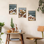 Framed Mountain Wall Art Boho Mountain Wall Decor Modern Nature Artwork 12" Lx16 W Set of 3 Rustic Mountains Wall Pictures Landscape Art Prints Boho Mountain Paintings for Living Room Bedroom Office Farmhouse