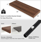 Venusmiles Floating Shelves for Wall, 36" W x 12" D x 2" H, 2 Pack of Long Wall Mounted Engineered Wood Shelves with Invisible Brackets for Living Room, Bedroom, Bathroom, Kitchen Decor, Walnut