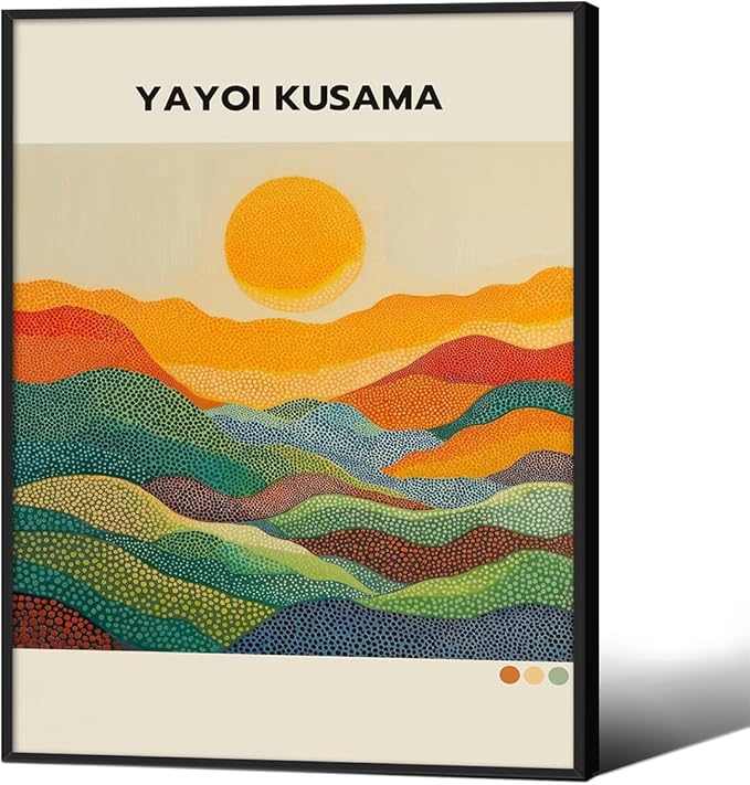 Yayoi Kusama1986 Wall Art Japanese Gallery Exhibition Wall Decor Yayoi Kusama Poster Abstract Landscape Canvas Print for Japanese Home Bedroom Decorations Artwork12x16in Black Framed