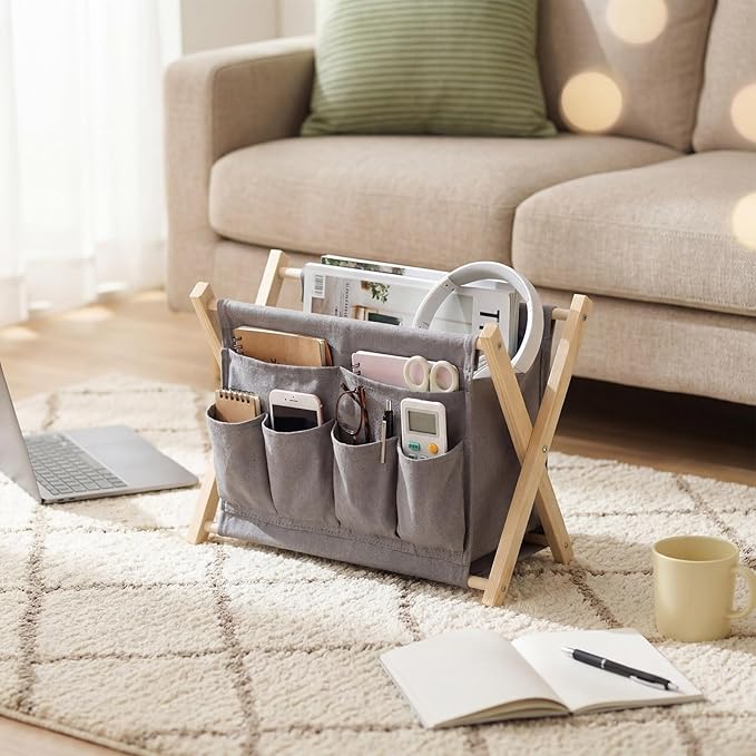 Sliner 2 Pack Foldable Magazine Rack with 6 Pockets 14x10.4 Inch Book Basket Storage Holder for Books, Newspapers, Home Couch Tablet Magazine Holder for TV Remote Control Living Room