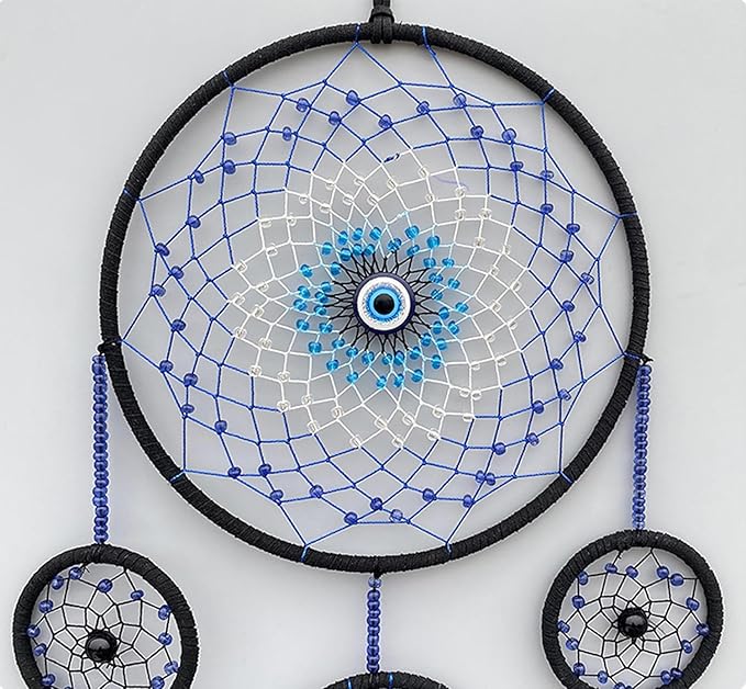 Handmade Evil Eye Dream Catcher for Home Decor, Jiyamony Black Dream Catchers for Adults Bedroom Wall Hanging Decoration with a Evil Eye Car Charm Gift