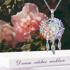 Dream Catcher Crystal Pendant Flower Urn Necklace Jewelry 925 Sterling Silver Keepsake Cremation Necklaces for Human Pet Ashes for Women