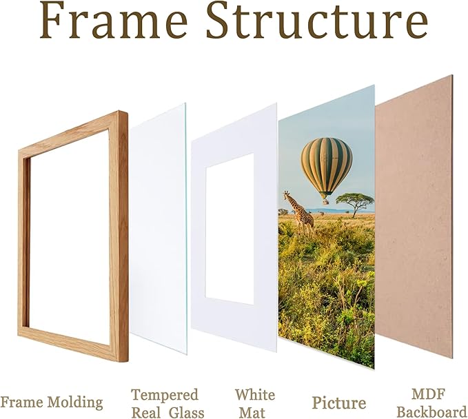 11x14 Picture Frame wooden set of 3, 11x14 mat to 8x10 Modern Style Wood Composite frames 11by14 Poster Fram Tempered Glass Photo Frames for Wall Art Prints for Home Decor