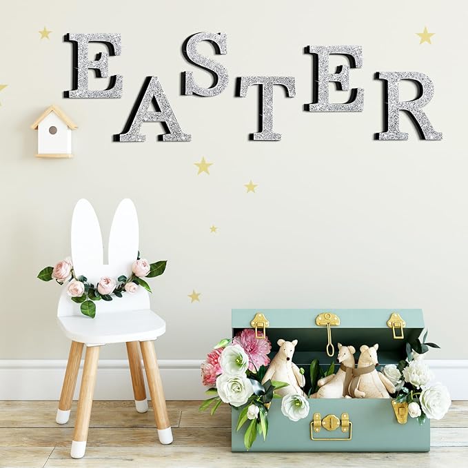 Qunclay 5.7" Silver Crystal Diamond Bling Letters Crushed Diamond Decoration Wooden Glitter Letter with Screw and Hooks Rhinestone Gift for Wedding Y2k Mcbling Bedroom Wall Decor (Letter T)