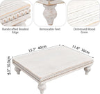 SwallowLiving Farmhouse Wood Riser for Display Decorative, Rustic Shabby Chic Tray for Kitchen Counter, Coffee Bar Table, Dining Room, Wooden Rectangle Beaded Pedestal Stand for Food, White