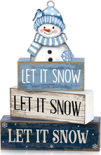 Lineshading 4 Pcs Christmas Table Decoration Blue and White Snowman Decor Winter Tiered Tray Decor Christmas Centerpiece Decorative Wooden Snowman Block Sign Gift Winter Decoration for Home Kitchen