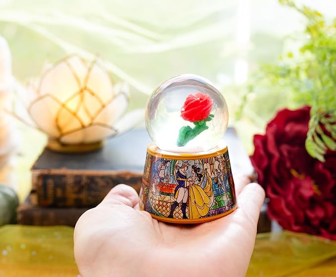 Disney Beauty and the Beast Mini Light-Up Adult Snow Globe with Glitter | 3 Inches Tall