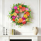 Spring Wreaths for Front Door 24 Inch,Summer Wreath with Rose,Peony,Dahlia,Spring Door Wreath for Holiday Farmhouse Indoor Outdoor Wall Home Decor