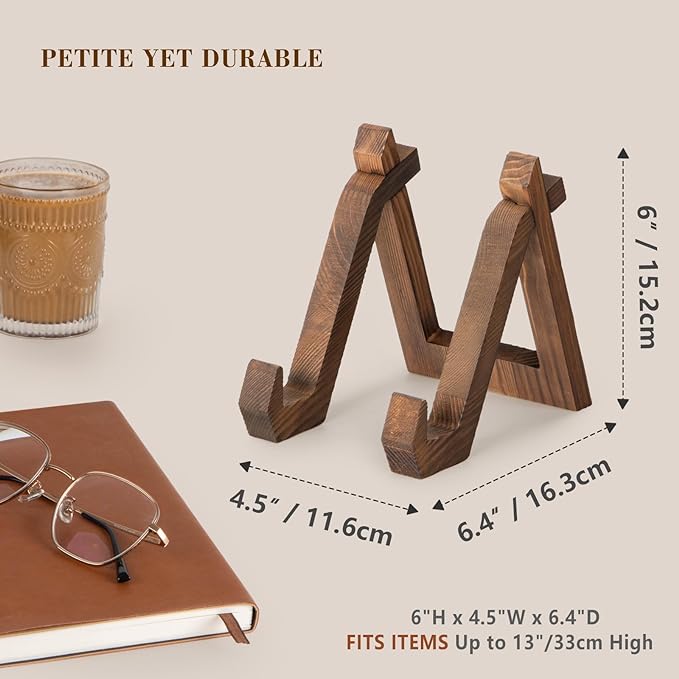 ANBOXIT Plate Display Stand, 6 Inch Plate Holder for Displaying, Decorative Picture Frame Dish Photo Plaque Platter Wood Stand