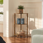 YUFAM 3-Tier Corner Shelf with Sturdy 5-Leg Base, Wooden Corner Bookshelf for Small Spaces, Small Corner Table for Living Room, Bedroom, Office, Brown