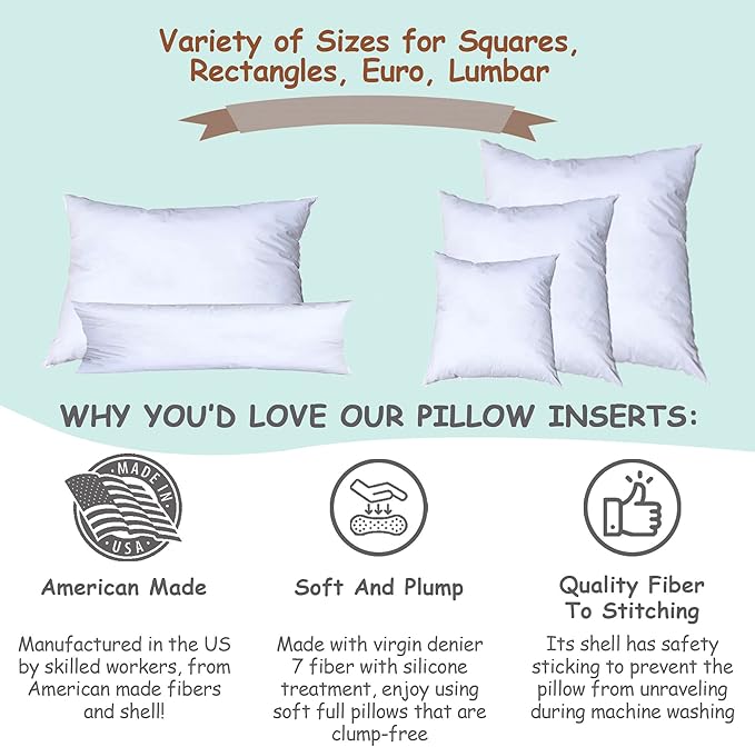 Pillowflex Synthetic Down Pillow Insert - 12x24 Down Alternative Pillow, Ultra Soft, Large Rectangle, Lumbar, Travel, Neck, Sleeping Pillow - 1 Decorative Pillow Form