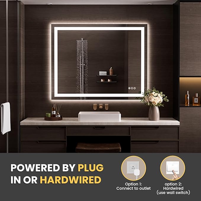 LOAAO 50"x40" LED Bathroom Mirror with Lights, Anti-Fog, Dimmable, Backlit + Front Lit, Lighted Bathroom Vanity Mirror for Wall, Memory Function