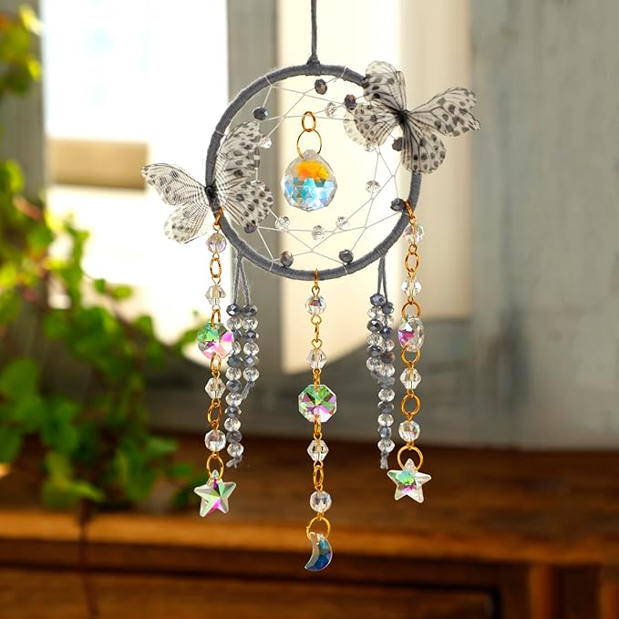 Artilady Dream Catcher for Girls - Butterfly Small Dream Catchers with Crystals Cute Room Decor for Teen Girls Boys Boho Bedroom Wall Home Decorations Birthday Christmas Women Kids Gifts