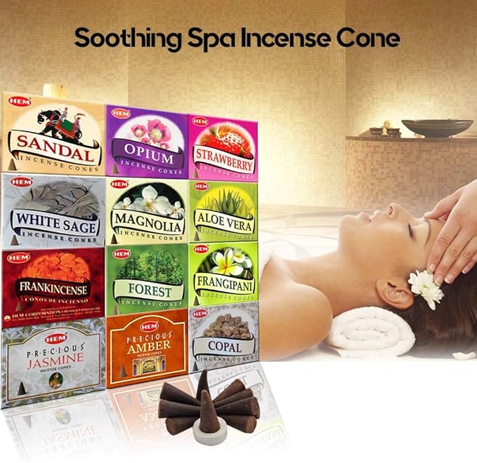 Hem 12 Assorted Boxes of Incense Cones, (120 Total)| Natural Fragrance for Aromatic Rooms | Odor Remover Incense for Stress Relief & Relaxation (Assorted 2)