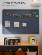 Fluxynara Bulletin Board,35.4" x 23.6" Cork Board Alternative with 12 Safe Removable Adhesive Tabs, Foldable Felt Pin Board for Home Office, Classroom, Bedroom,Entryway for Walls—Navy Blue