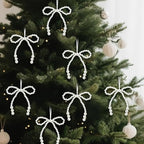 VioraWhite 12 Pcs Pearl Bow Ornaments Bowknot Tree Topper Decor Hanging Ornament Pendant Gift for Wedding Birthday Party Indoor Decoration (White)