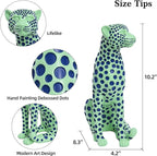 Quoowiit Statues for Home Decor, Modern Sculptures and Statues Decorations for Living Room, Bedroom, Table, Bookshelf, White Resin Leopard Art Decorative Sculpture with Black Polka Dots Design