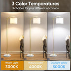 ROTTOGOON Gold Floor Lamp for Living Room with Marble Base, Modern Standing Lamp with 3 Color Temperatures Bulb & Adjustable Linen Shade, Tall Lamp for Bedroom Office Reading Nursery