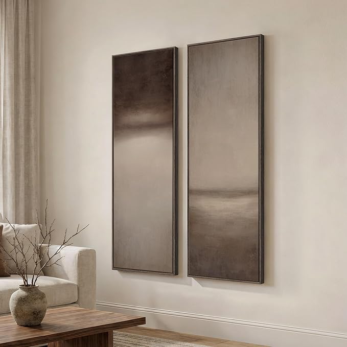 Long Narrow Framed Brown and Beige Neutral Abstract Vertical Wall Art, Set of 2 Modern Canvas Prints Paintings Artwork for Walls, Minimalist Pictures for Living Room Bedroom Hallway Entryway Wall Decor