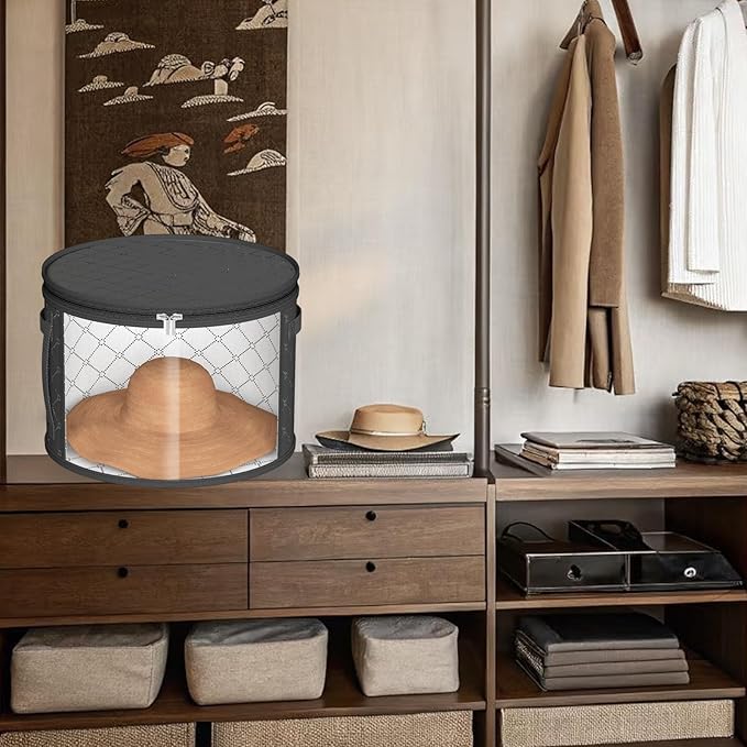 Hat Boxes For Women Storage - This Oversized Clear Hat Storage Bag can hold 9 hats,suitable for cowboy hats,suitable for travel and daily hat organizer for closet.(Pure Black and Pure Gray)