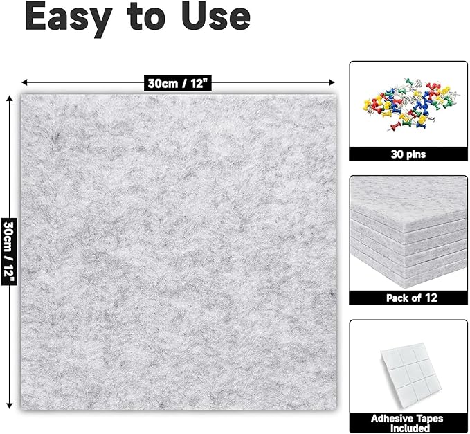 Large Cork Board for Walls, Yunihome 12 Pack 36" x 48" Felt Bulletin Board Wall Tiles for Home Kitchen School Office Wall Decor with Assorted Colors DIY Decorative Push Pins Sets