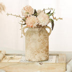 Glass Flower Vase with Handle- 8 Inches Rustic Imitation Ceramic Vase for Flowers, Vintage White Brown Centerpiece Decorations for Farmhouse, Modern Home, Table & Holiday Decorations