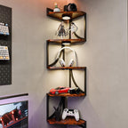 HAAYOT Corner Shelf Wall Mounted with Lights, 5-Tier Floating Metal Shelves for Living Room, Bedroom, Rustic Brown