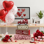 Lineshading 4 Pcs Valentine's Day Table Decoration Wooden Heart Truck Decor Valentine Tiered Tray Decor Valentine's Day Centerpiece Rustic Decorative Truck Block Sign Farmhouse for Home Kitchen Shelf