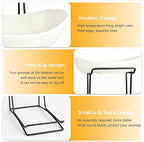 jessie 3 Tier Ceramic Fruit Basket for Kitchen Counter with Metal Stand, Fruit Bowls with Rack, Porcelain Bowls for Vegetable Bread Candy Snack Nuts Dessert Cake Tray