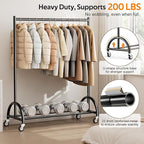 MISSLO Heavy Duty Clothing Rack with Wheels Rolling Clothes Racks for Hanging Clothes, Coats, Garment, Dress, Black