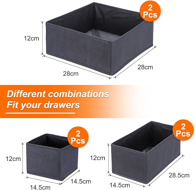 uxcell 1 Set Foldable Cloth Storage Box, 6 Slots Fabric Socks Underwear Drawer Dividers Organizers Baskets Bins for Clothes Socks Scarves Ties, Dark Gray
