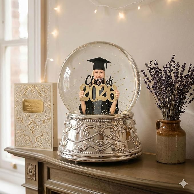 Snow Globe with 2 Sided Photo Frame, DIY Large Double Snowglobe with Picture Insert, for Family, Friends, Couples