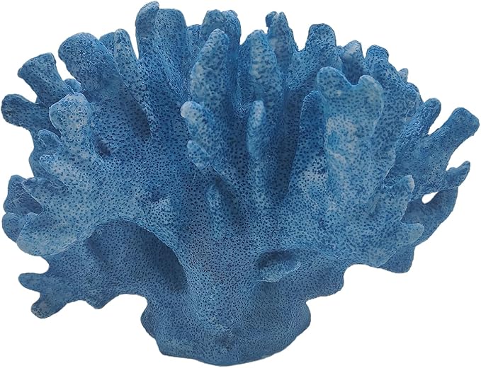 Etlemonde Blue Beach Coastal Fan Coral Decor Resin Statue - Faux Sea Coral Reef for Bathroom Shelf, Coffee Table, Nautical Beach House Home Decor Accent