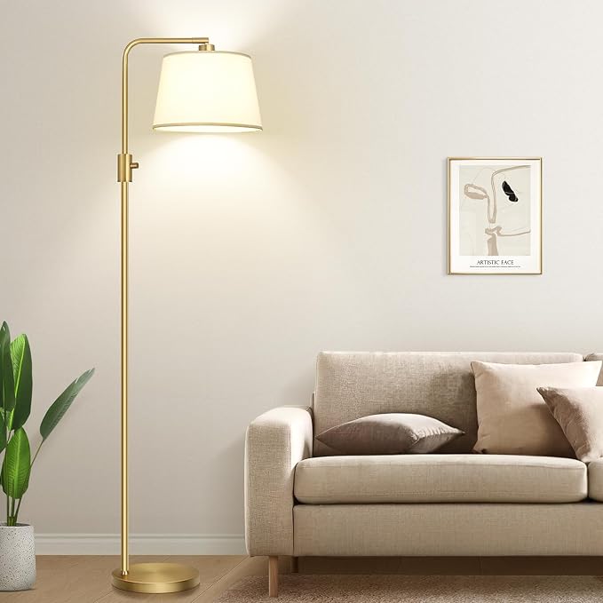 【Upgraded】 Dimmable Floor Lamp, 1000 Lumens LED Edison Bulb Included, Arc Floor Lamps for Living Room Modern Standing Lamp with Shade, Tall Lamps for Living Room Bedroom Office Dining Room - Gold