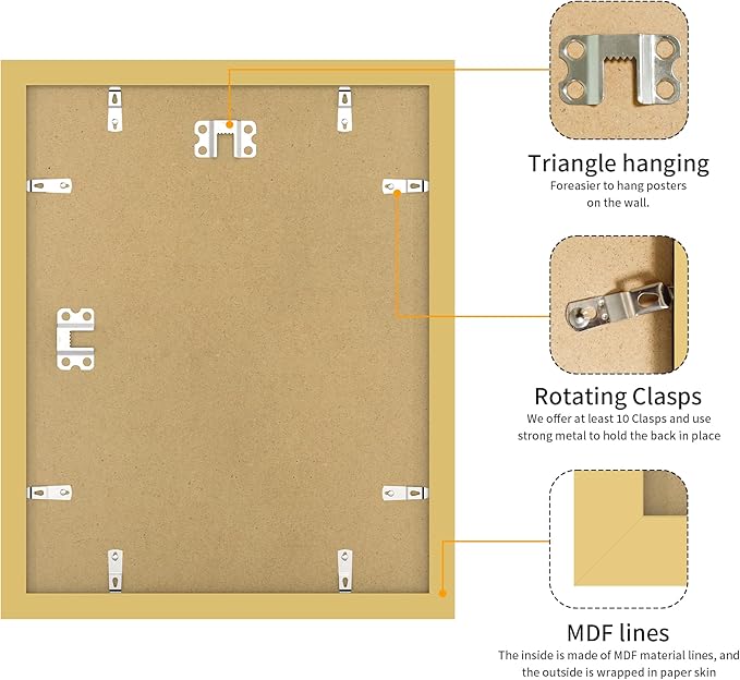 11x14 Picture Frame 3 Pack - Gold Poster Frame Display Pictures 8x10 with Mat or 11 x 14 Without Mat for Wall Hanging Horizontal and Vertical