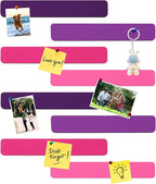 8Pcs Rectangle Felt Cork Board Bar Strips with 35 Pushpins, Self-Adhesive Bulletin Board Strips for Office School Home Wall Decor Stickers Memos Schedules Photos Display -Gradual Purple