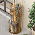 Umbrella Stand, Metal Umbrella Storage Rack, Umbrella Bucket with Drain Tray, Hollow Drain Rack for Entrance, Balcony, Shopping Mall(Gold)