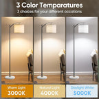 Floor Lamp for Living Room with Marble Base, Modern Standing Lamp with 3 Color Temperatures Bulb & Adjustable Linen Shade, Tall Lamp for Bedroom Office Reading Nursery