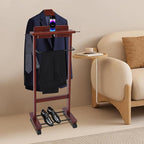 Suit Valet Stand | Valet Stand for Man and Women | Wooden Valet Stand with Drawer | Freestanding Clothes Rack | Contour Hanger | Top Tray | Trouser Bar | Tie & Belt Hooks | Bottom Shoe Rack