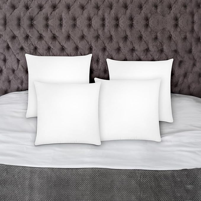 Covers & All Throw Pillow Inserts Only (Pack of 4, White), 65 GSM Non-Woven Fabric with 15D Silicon Fiber Filling, Durable Soft Universal uses for Home Decor Office Indoor Outdoor (Square 14" x 14")