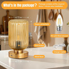 LightRound Table Lamp for Bedroom, Cordless Small Bedside Lamp, Touch Dimmable Rechargeable Lamp Battery Operated with Amber Glass Shades for Night Stands, Living Room, Desk, Bulb Included