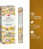 Hem Copal White Incense Sticks – Pack of 6 Boxes (120 Sticks Total, 9-Inch Long) | Natural Hand-Rolled Aroma for Meditation, Relaxation & Cleansing | Promotes Calm & Spiritual Upliftment