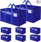 Moving Storage Bags, Moving Supplies Packing Boxes for Moving, Camping, College Dorm Room Essentials for Girls, Blue Tote Bags, Heavy-Duty Storage Bins With Lids And Zippers, 125L 8Pack