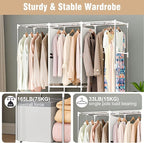 Portable Closet for Hanging Clothes 67 Inch Wide Large Capacity Portable Wardrobe Closet with Cover, Storage Shelves and 3 Hanging Rod, Gray Wardrobe Closet Easy to Assemble and Strong