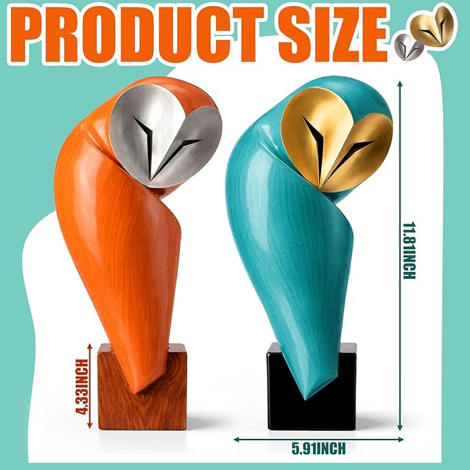 Thyle 2 Pcs Mid Century Modern Owl Statue for Home Decor Accents Resin Owl Sculpture Handmade Vintage Modern Birds Statue for Bookshelves Desk Living Room Display Collectible Gift (Retro,11.8 Inch)