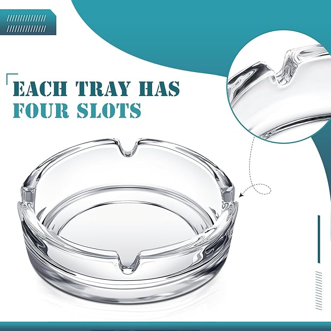 Timgle Glass Ashtray 4 Packs Round Crystal Ash Tray Clear Ashtrays for Home Portable Heavy Duty Decorative Office Patio Indoor Outdoor(Modern)