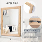 AAZZKANG Rustic Mirrors for Wall Rectangle Wood Frame Mirror Large 26"x18" Decorative for Farmhouse Bedroom Bathroom Living Room Large